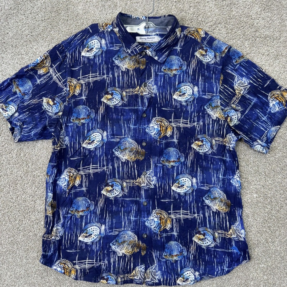 Tommy Bahama Shirt Men XL The Veracruz Cay Blue Tropical Fish Button-Down EUC